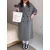 imagechouyatou Womens Winter Business Casual Wool Coat Double Breasted Mid Long Trench Coat OvercoatGrey