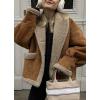 imagechouyatou Womens Winter Casual Faux Suede Leather Jacket Button Down Fuzzy Sherpa Lined Jacket CoatBrown