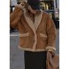 imagechouyatou Womens Winter Casual Faux Suede Leather Jacket Button Down Fuzzy Sherpa Lined Jacket CoatBrown