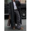 imagechouyatou Womens Winter Casual Striped Wool Coat Loose Fit Open Front Maxi Long Winter Trench CoatDark Grey