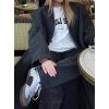 imagechouyatou Womens Winter Casual Striped Wool Coat Loose Fit Open Front Maxi Long Winter Trench CoatDark Grey