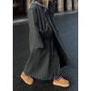imagechouyatou Womens Winter Casual Striped Wool Coat Loose Fit Open Front Maxi Long Winter Trench CoatDark Grey