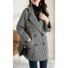 imagechouyatou Womens Winter Double Breasted Houndstooth Plaid Wool Pea Coat Notch Lapel Dressy Wool Trench CoatBlack