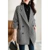imagechouyatou Womens Winter Double Breasted Houndstooth Plaid Wool Pea Coat Notch Lapel Dressy Wool Trench CoatBlack