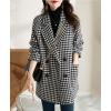 imagechouyatou Womens Winter Double Breasted Houndstooth Plaid Wool Pea Coat Notch Lapel Dressy Wool Trench CoatBlack
