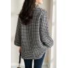 imagechouyatou Womens Winter Double Breasted Houndstooth Plaid Wool Pea Coat Notch Lapel Dressy Wool Trench CoatBlack