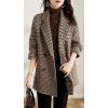 imagechouyatou Womens Winter Double Breasted Houndstooth Plaid Wool Pea Coat Notch Lapel Dressy Wool Trench CoatBrown