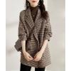imagechouyatou Womens Winter Double Breasted Houndstooth Plaid Wool Pea Coat Notch Lapel Dressy Wool Trench CoatBrown