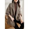 imagechouyatou Womens Winter Double Breasted Houndstooth Plaid Wool Pea Coat Notch Lapel Dressy Wool Trench CoatBrown