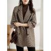 imagechouyatou Womens Winter Double Breasted Houndstooth Plaid Wool Pea Coat Notch Lapel Dressy Wool Trench CoatBrown