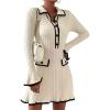 imagechouyatou CHOUAYTOU Womens Fall Polo Collared Ribbed Knit Sweater Dress Color Block Button Down Mini DressBeige