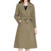 imagechouyatou Women Fall Winter Double Face Wool Blend Overcoat Notched Collar Wrap Midi Trench Coat with BeltOlive Green