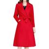 imagechouyatou Women Fall Winter Double Face Wool Blend Overcoat Notched Collar Wrap Midi Trench Coat with BeltRed