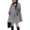 imagechouyatou Women Winter ALine Houndstooth Wool Coat Loose Cute Singe Breasted Midi Long Pea Coat OvercoatBlack