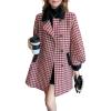imagechouyatou Women Winter ALine Houndstooth Wool Coat Loose Cute Singe Breasted Midi Long Pea Coat OvercoatRed