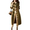 imagechouyatou Womens Business Casual Single Breasted Wool Coat Button Down Winter Midi Long Pea CoatOlive Green