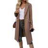 imagechouyatou Womens Casual Notched Lapel Wool Coat Double Breasted Wool Blend Duster Long Trench Pea CoatBrown