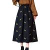 imagechouyatou Womens Cute Floral Embroidered Elastic Waist ALine Midi Long Corduroy SkirtBlack