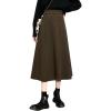 imagechouyatou Womens Elegant ALine Wool Skirt Pleated Swing High Waist Midi Long Wool Skater SkirtCoffee