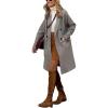 imagechouyatou Womens Elegant Plaid Long Wool Coat Double Breasted Lapel Wool Blend Trench Pea Coat with PocketsGray