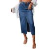 imagechouyatou Womens High Waisted Front Split Denim Skirt Business Casual ALine Jean Pencil SkirtDark Blue