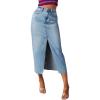 imagechouyatou Womens High Waisted Front Split Denim Skirt Business Casual ALine Jean Pencil SkirtLight Blue