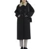 imagechouyatou Womens Preppy Wool Blend Overcoat Jacket Lapel Horn Button Notched Collar Trench CoatBlack