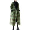 imagechouyatou Womens Reversible Plaid Wool Blend Overcoat Fleece Notched Collar Double Breasted Pea CoatGreen