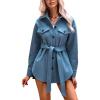 imagechouyatou Womens Single Breasted Belted Wool Coat Midi Long Trench Pea Coat Shacket JacketBlue