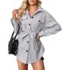 imagechouyatou Womens Single Breasted Belted Wool Coat Midi Long Trench Pea Coat Shacket JacketGrey