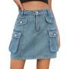 imagechouyatou Womens Summer Y2K Denim Cargo Skirt High Waisted ALine Mini Jean Skirt with PocketsBlue