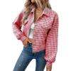 imagechouyatou Womens Vintage Houndstooth Plaid Button Down Tweed Cropped Shacket Jacket Wool CoatRed