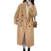 imagechouyatou Womens Winter Business Casual Wool Coat Double Breasted Mid Long Trench Coat OvercoatCamel