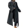 imagechouyatou Womens Winter Casual Striped Wool Coat Loose Fit Open Front Maxi Long Winter Trench CoatDark Grey