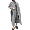 imagechouyatou Womens Winter Wool Coat Open Front Business Office Long Wool Blend OvercoatGrey