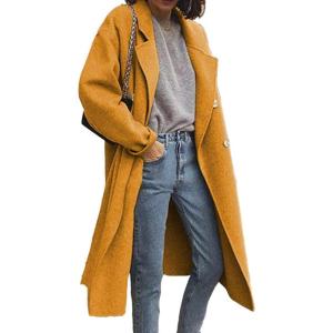 imagechouyatou Womens Classic Double Breasted Long Wool Pea Coat Fashion Winter Trench CoatGinger