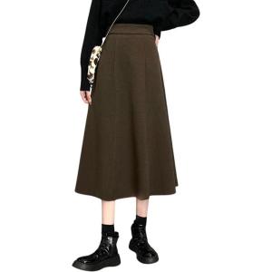 imagechouyatou Womens Elegant ALine Wool Skirt Pleated Swing High Waist Midi Long Wool Skater SkirtCoffee