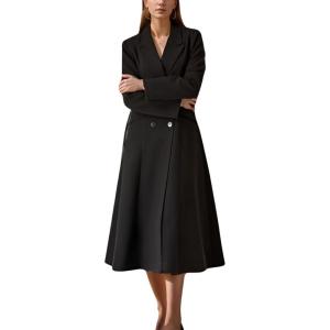 imagechouyatou Womens Elegant Double Breasted Casual Dressy Wool Coat Fit and Flare Winter Pea CoatBlack