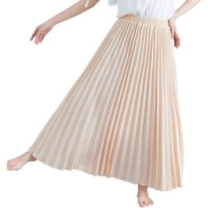 imagechouyatou Womens Elegant Elastic Waist ALine Swing Flowy Accordion Pleated Midi Long SkirtApricot