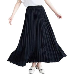imagechouyatou Womens Elegant Elastic Waist ALine Swing Flowy Accordion Pleated Midi Long SkirtBlack