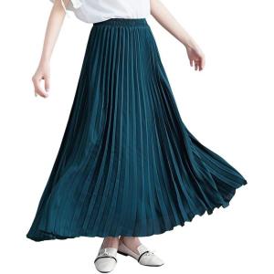 imagechouyatou Womens Elegant Elastic Waist ALine Swing Flowy Accordion Pleated Midi Long SkirtDark Green