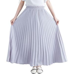 imagechouyatou Womens Elegant Elastic Waist ALine Swing Flowy Accordion Pleated Midi Long SkirtLight Gray