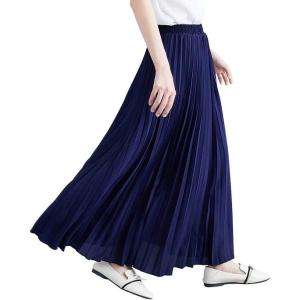 imagechouyatou Womens Elegant Elastic Waist ALine Swing Flowy Accordion Pleated Midi Long SkirtNavy