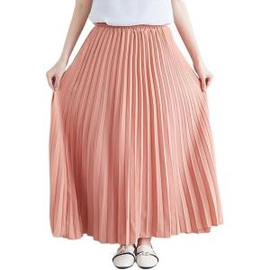 imagechouyatou Womens Elegant Elastic Waist ALine Swing Flowy Accordion Pleated Midi Long SkirtPink