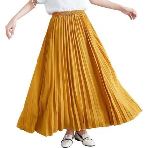imagechouyatou Womens Elegant Elastic Waist ALine Swing Flowy Accordion Pleated Midi Long SkirtTurmeric Yellow