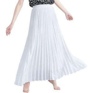 imagechouyatou Womens Elegant Elastic Waist ALine Swing Flowy Accordion Pleated Midi Long SkirtWhite