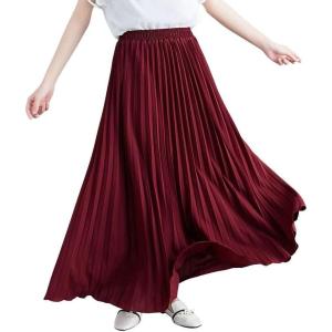 imagechouyatou Womens Elegant Elastic Waist ALine Swing Flowy Accordion Pleated Midi Long SkirtWine Red