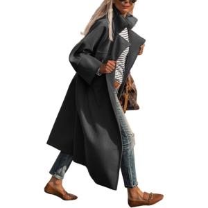 imagechouyatou Womens Elegant Single Breasted Wool Blend Coat Oversized Notch Lapel Long Pea Coat OvercoatGrey