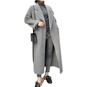 imagechouyatou Womens Winter Wool Coat Open Front Business Office Long Wool Blend OvercoatGrey
