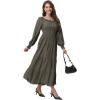 imageWomens 2024 Fall Casual Long Sleeve Square Neck Elastic High Waist Flowy Tiered Aline Maxi DressArmy Green